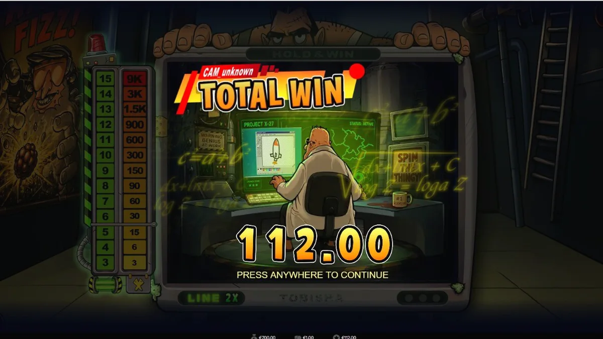 Tampilan layar permainan slot Enriched dengan tema nuklir dan retro-futuristik